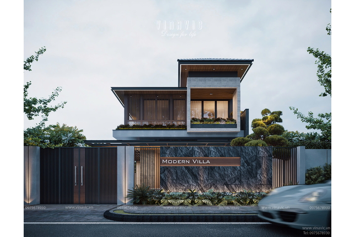 Mẫu biệt thự 2 tầng 4 phòng ngủ hiện đại 187m2 mặt tiền 11m x sâu 17m BT2425