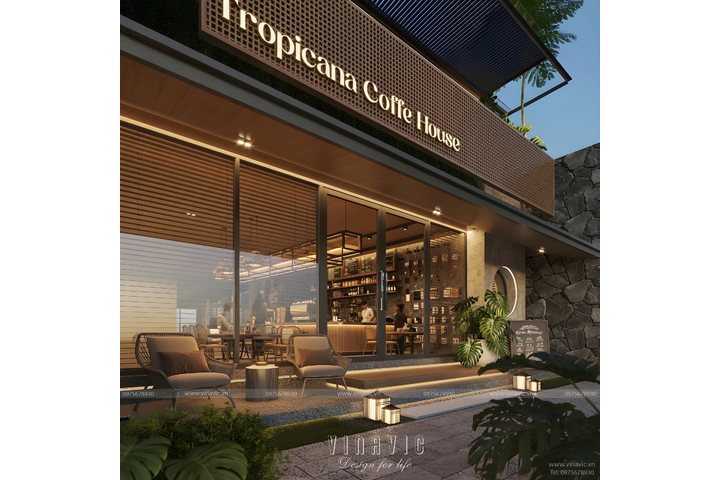Thiết kế biệt thự 3 tầng hiện đại 11x36m kinh doanh Tropicana Coffe House BT2425