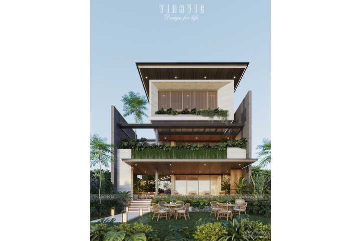 Thiết kế biệt thự 3 tầng hiện đại 11x36m kinh doanh Tropicana Coffe House BT2425