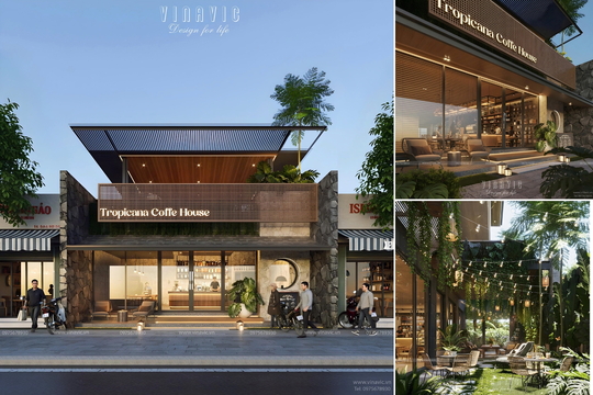 Thiết kế biệt thự 3 tầng hiện đại 11x36m kinh doanh Tropicana Coffe House BT2425