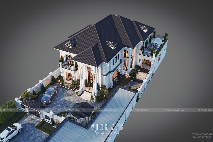 Thiết kế biệt thự tân cổ điển 2 tầng 680m2 (20x34m) 4 phòng ngủ BT2427