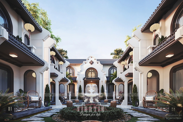 Biệt thự Nghỉ Dưỡng Indochine Phong Cách Đông Dương Hoài Cổ 22x23m BT2428