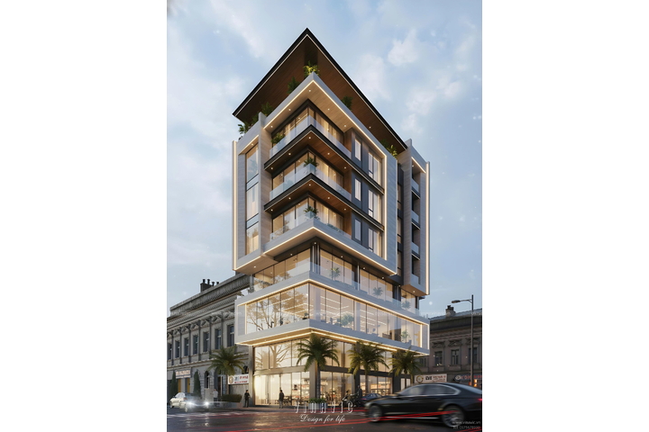 Mẫu thiết kế nhà nghỉ 7 tầng kinh doanh hiện đại 9x17m(153m2) BT2429