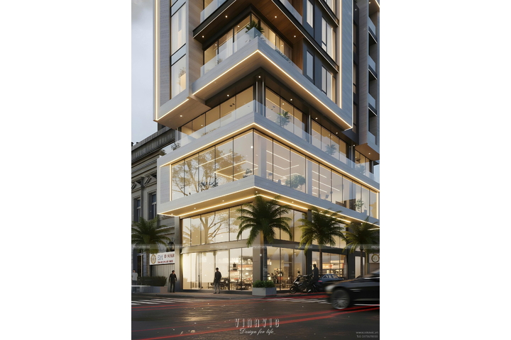 Mẫu thiết kế nhà nghỉ 7 tầng kinh doanh hiện đại 9x17m(153m2) BT2429