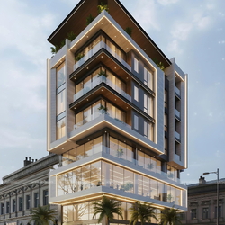 Mẫu thiết kế nhà nghỉ 7 tầng kinh doanh hiện đại 9x17m(153m2) BT2429