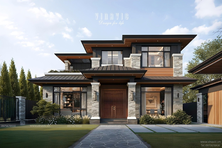 Mẫu biệt thự mái nhật hiện đại 2 tầng 5 phòng ngủ 13x15m BT2432