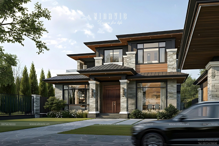 Mẫu biệt thự mái nhật hiện đại 2 tầng 5 phòng ngủ 13x15m BT2432