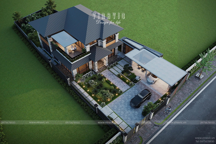 Mẫu biệt thự mái nhật hiện đại 2 tầng 5 phòng ngủ 13x15m BT2432