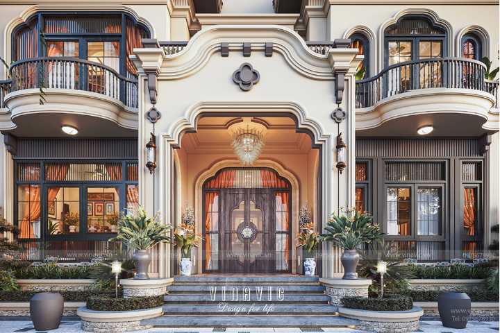 Mẫu thiết kế biệt thự 2 tầng Tân cổ điển Á Đông mái Nhật 16x13m  BT2431