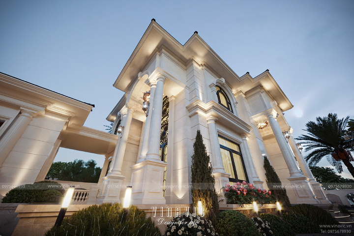 Biệt thự 2 tầng phong cách tân cổ điển mái nhật 4 phòng ngủ 17mx10m BT2430