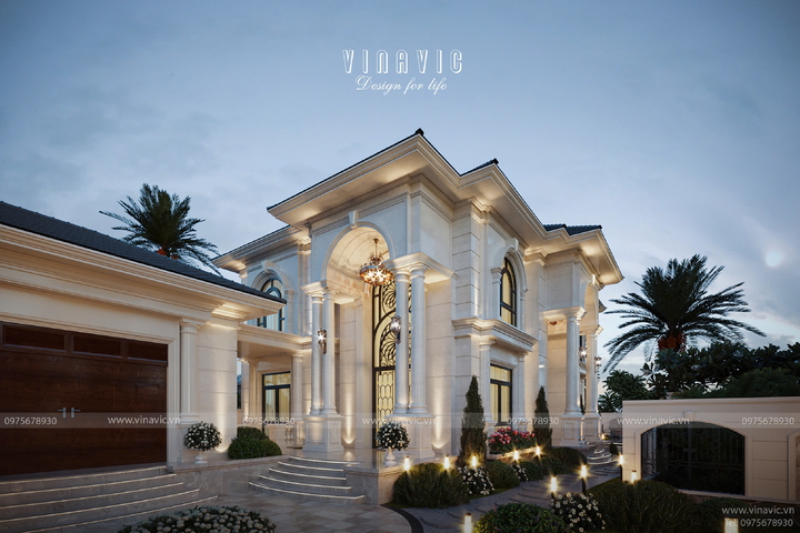 Biệt thự 2 tầng phong cách tân cổ điển mái nhật 4 phòng ngủ 17mx10m BT2430