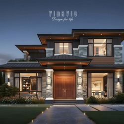 Mẫu biệt thự mái nhật hiện đại 2 tầng 5 phòng ngủ 13x15m BT2432