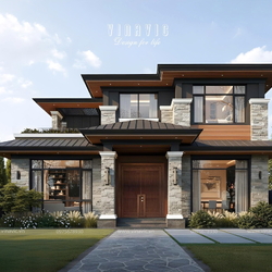 Mẫu biệt thự mái nhật hiện đại 2 tầng 5 phòng ngủ 13x15m BT2432