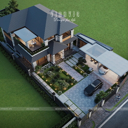 Mẫu biệt thự mái nhật hiện đại 2 tầng 5 phòng ngủ 13x15m BT2432