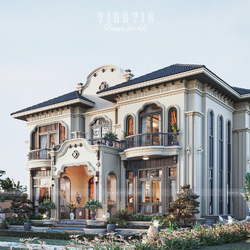 Mẫu thiết kế biệt thự 2 tầng Tân cổ điển Á Đông mái Nhật 16x13m  BT2431