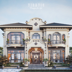 Mẫu thiết kế biệt thự 2 tầng Tân cổ điển Á Đông mái Nhật 16x13m  BT2431