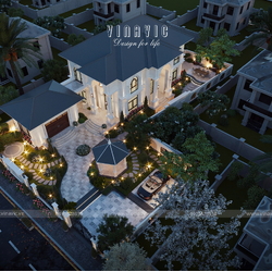 Biệt thự 2 tầng phong cách tân cổ điển mái nhật 4 phòng ngủ 17mx10m BT2430