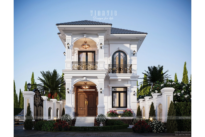 Biệt thự tân cổ điển 2 tầng 2 mặt tiền 9x17m mái nhật 4 phòng ngủ BT2433