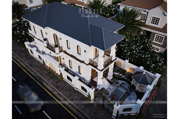 Biệt thự tân cổ điển 2 tầng 2 mặt tiền 9x17m mái nhật 4 phòng ngủ BT2433
