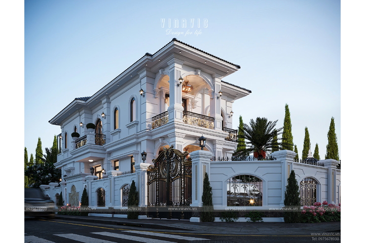 Biệt thự tân cổ điển 2 tầng 2 mặt tiền 9x17m mái nhật 4 phòng ngủ BT2433