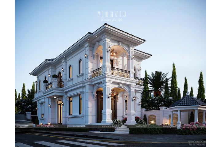 Biệt thự tân cổ điển 2 tầng 2 mặt tiền 9x17m mái nhật 4 phòng ngủ BT2433