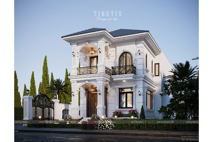 Biệt thự tân cổ điển 2 tầng 2 mặt tiền 9x17m mái nhật 4 phòng ngủ BT2433