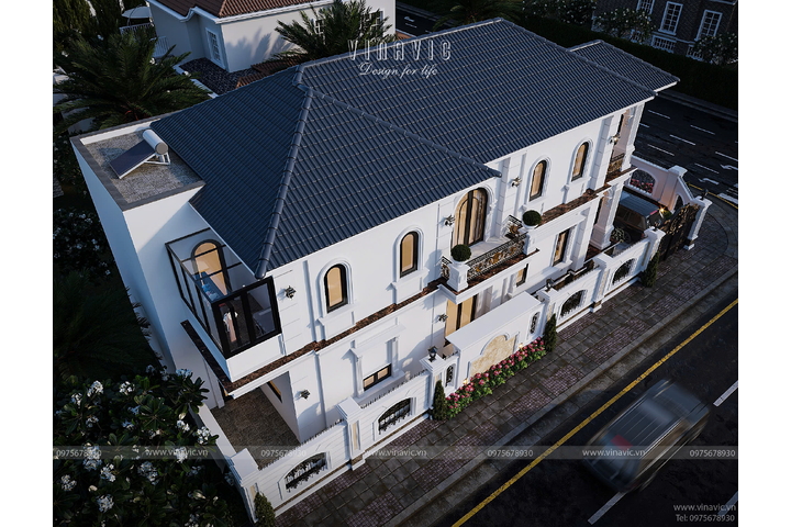 Biệt thự tân cổ điển 2 tầng 2 mặt tiền 9x17m mái nhật 4 phòng ngủ BT2433