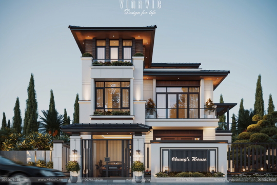 Mẫu thiết kế nhà biệt thự 3 tầng hiện đại 140m2 5 phòng ngủ BT2434