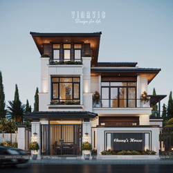 Mẫu thiết kế nhà biệt thự 3 tầng hiện đại 140m2 5 phòng ngủ BT2434