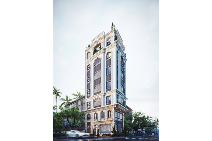 Thiết kế nhà phố 2 mặt tiền Tân Cổ Điển 6 tầng 1 tum 6x9m NP2358