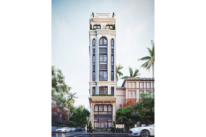 Thiết kế nhà phố 2 mặt tiền Tân Cổ Điển 6 tầng 1 tum 6x9m NP2358