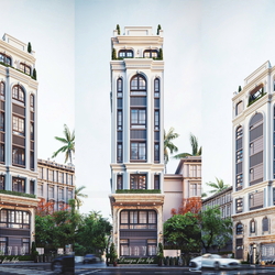 Thiết kế nhà phố 2 mặt tiền Tân Cổ Điển 6 tầng 1 tum 6x9m NP2358