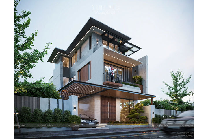 Biệt thự hiện đại 3 tầng mái nhật 150m2 6 phòng ngủ 10x15m BT2435