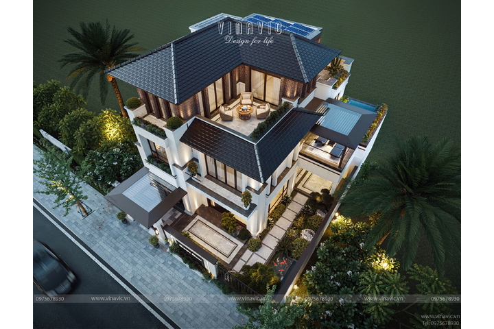 Mẫu thiết kế nhà biệt thự 3 tầng hiện đại 140m2 5 phòng ngủ BT2434