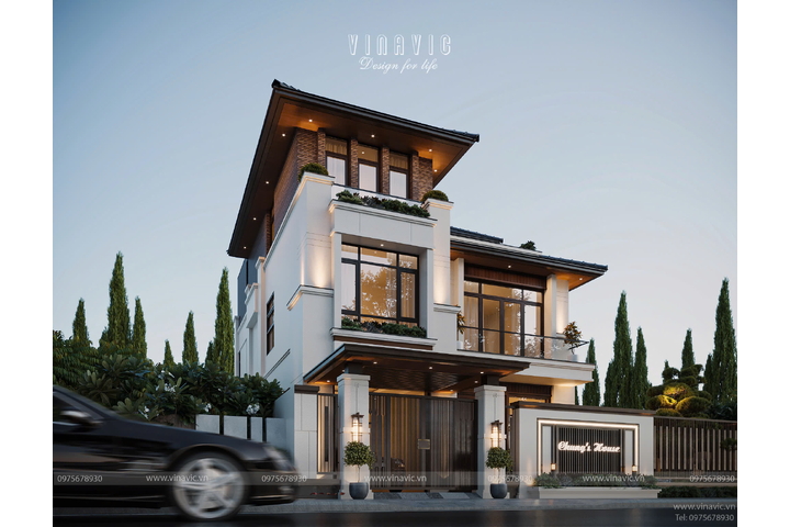 Mẫu thiết kế nhà biệt thự 3 tầng hiện đại 140m2 5 phòng ngủ BT2434