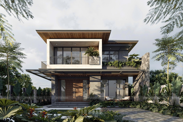 Thiết kế biệt thự 2 tầng mái nhật hiện đại 9x16m 4 phòng ngủ BT2437