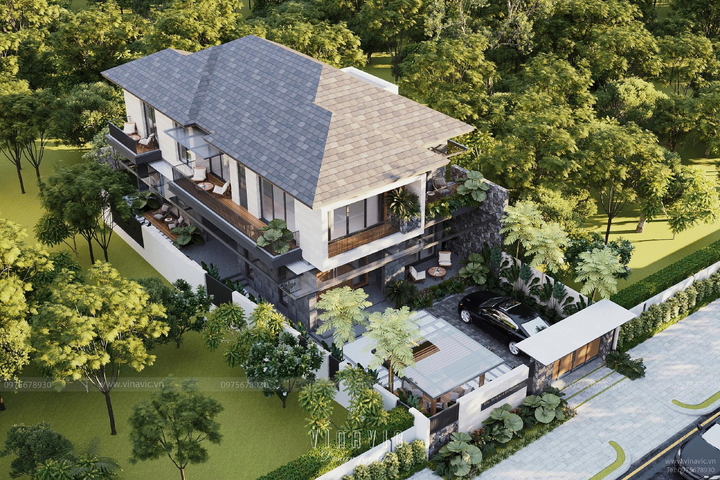 Thiết kế biệt thự 2 tầng mái nhật hiện đại 9x16m 4 phòng ngủ BT2437