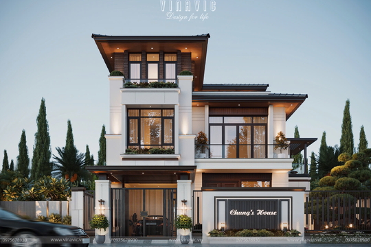 Mẫu thiết kế nhà biệt thự 3 tầng hiện đại 140m2 5 phòng ngủ BT2434