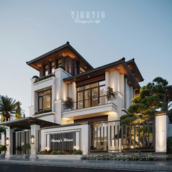 Mẫu thiết kế nhà biệt thự 3 tầng hiện đại 140m2 5 phòng ngủ BT2434