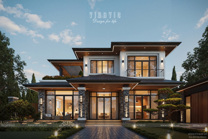 Mẫu thiết kế biệt thự 2 tầng không gian mở hiện đại 13x15m BT2438