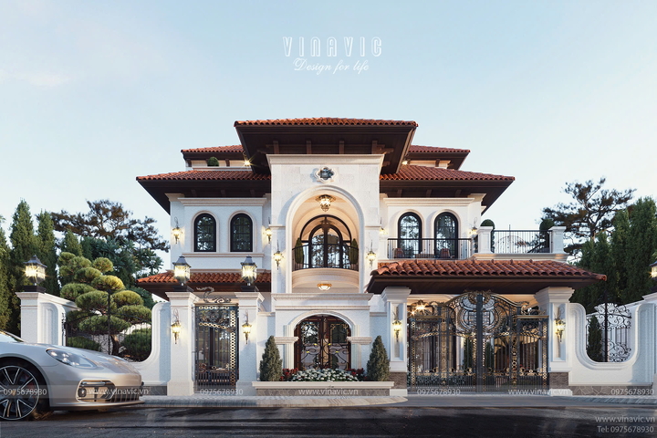 Mẫu biệt thự địa trung hải đẹp 2 tầng 1 tum 143m2 (13x11m) BT2440