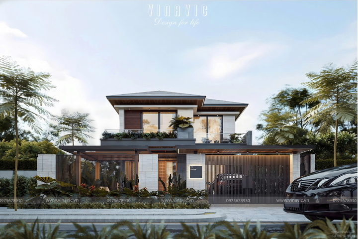 Mẫu thiết kế biệt thự 2 tầng mái nhật​ 4 phòng ngủ 9x16m BT2441