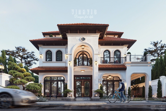 Mẫu biệt thự địa trung hải đẹp 2 tầng 1 tum 143m2 (13x11m) BT2440