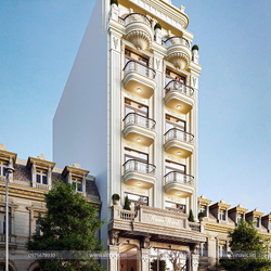 Thiết kế nhà nghỉ 5 tầng 1 trệt 1 tum tân cổ điển 9x18m NP2359