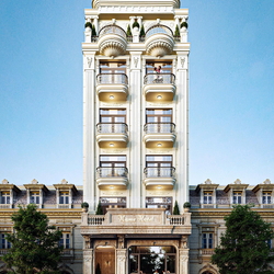 Thiết kế nhà nghỉ 5 tầng 1 trệt 1 tum tân cổ điển 9x18m NP2359