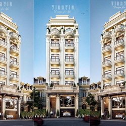 Thiết kế nhà nghỉ 5 tầng 1 trệt 1 tum tân cổ điển 9x18m NP2359