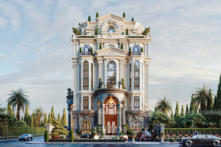Thiết kế biệt thự Tân Cổ Điển Châu Âu 6 Tầng 1 hầm 300m2 BT2442
