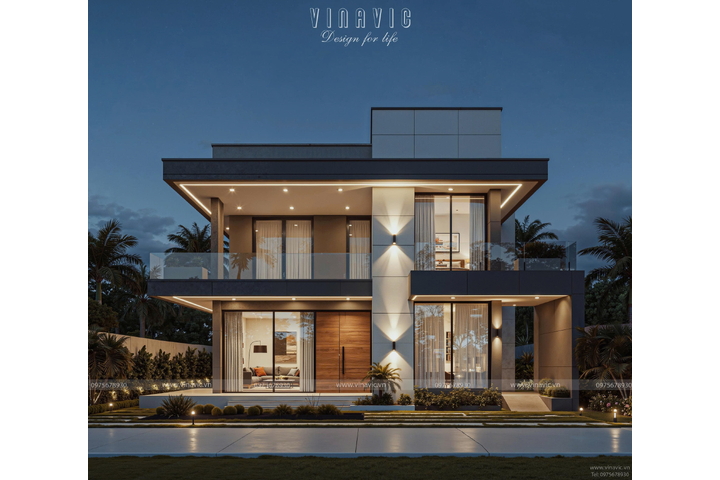 Mẫu biệt thự mái bằng 2 tầng hiện đại 3 phòng ngủ 11x14m BT2445