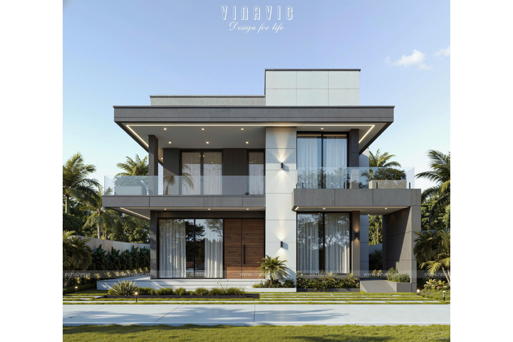 Mẫu biệt thự mái bằng 2 tầng hiện đại 3 phòng ngủ 11x14m BT2445