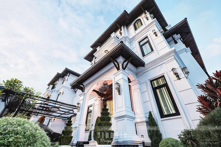 Mẫu biệt thự song lập 3 tầng phong cách Tân Cổ Điển đẳng cấp BT2416